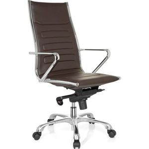 hjh OFFICE 720051 Professionele managersstoel PARIBA III kunstleer bruin/chroom elegante bureaustoel met hoge rugleuning en armleuningen