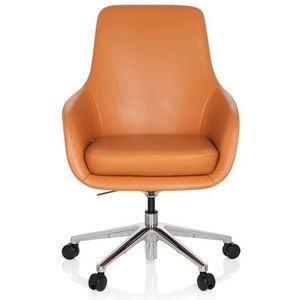 hjh OFFICE Bareno 600981 loungestoel, echt leer, oranje, hoogwaardige draaistoel, comfortabel gevoerd