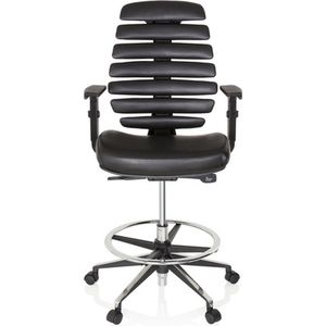 HJH OFFICE 714602 counterstoel Ergo LINE II Work leer zwart werkstoel met voetring, in hoogte verstelbaar
