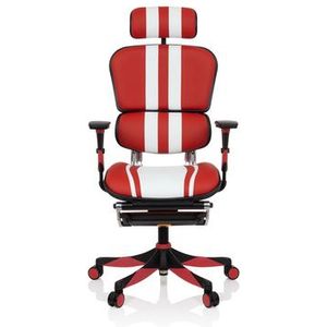 hjh OFFICE 652422 High End Gaming bureaustoel ERGOHUMAN ELITE leder rood/wit executive stoel met voetsteun