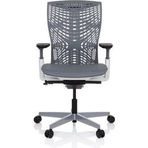 hjh OFFICE 640511 Professionele bureaustoel, SKOPE TPE grijs/wit, ergonomische bureaustoel, flexibele rugleuning, zitdiepte en armleuningen verstelbaar