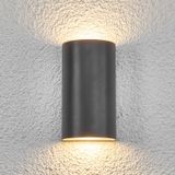 Lindby - LED wandlamp buiten - 2 lichts - aluminium, glas - H: 16 cm - grafietgrijs - Inclusief lichtbronnen