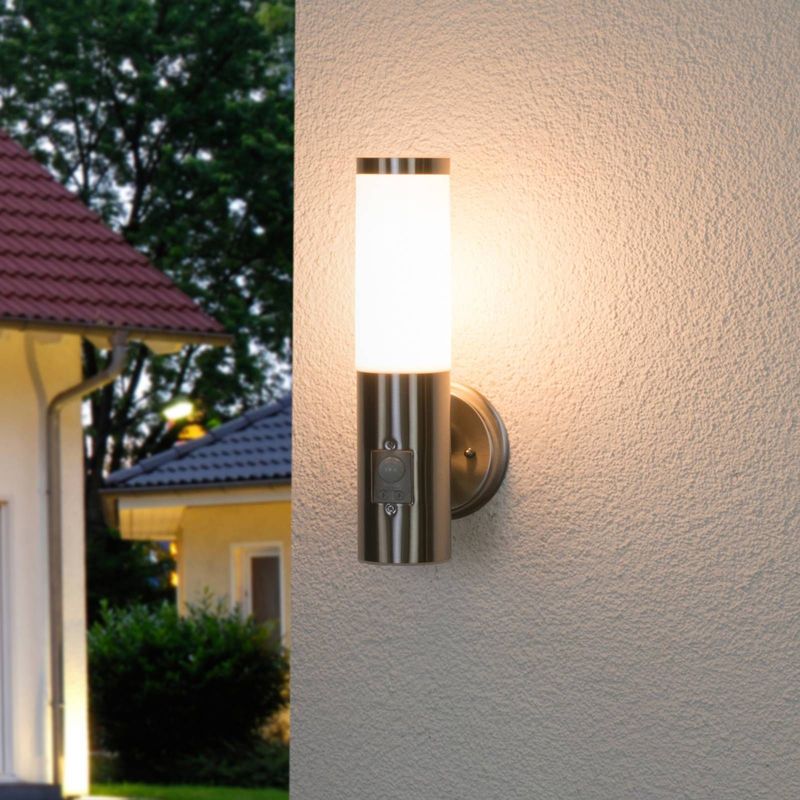 Lindby - Wandlampen buiten - 1licht - roestvrij staal, polycarbonaat - H: 33 cm - E27 - roestvrij staal, wit