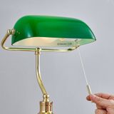 Lindby Bureaulamp - 1 Licht - Metaal Glas - H: 39 cm - E27 - Messing Groen