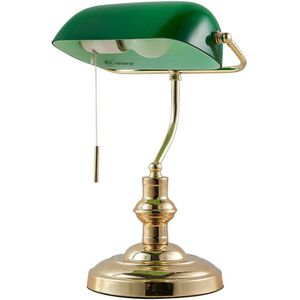 Lindby Bureaulamp - 1 Licht - Metaal Glas - H: 39 cm - E27 - Messing Groen