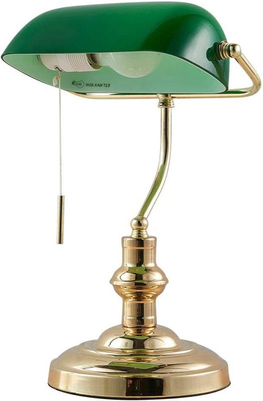 Lindby Bureaulamp - 1 Licht - Metaal Glas - H: 39 cm - E27 - Messing Groen