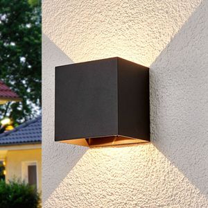 Lucande - LED wandlamp buiten - 2lichts - Gegoten aluminium, kunststof - H: 14 cm - donkergrijs - Inclusief lichtbronnen