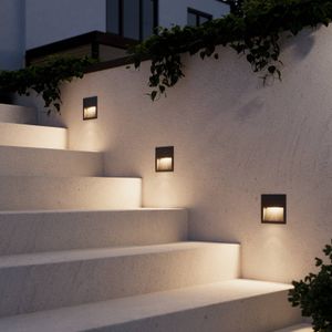 Lucande LED wand inbouwlamp Loya, vierkant, grijs, voor buiten