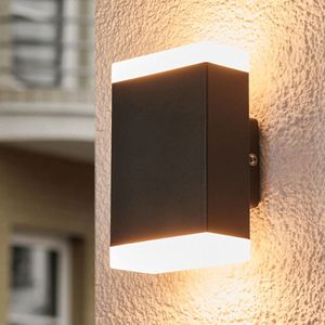 Lindby - LED wandlamp buiten - 2 lichts - roestvrij staal, polycarbonaat - H: 15 cm - zwart, opaal - Inclusief lichtbronnen