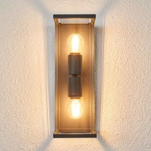 Lucande - Wandlamp buiten - 2 lichts - aluminium, glas - H: 40 cm - E27 - donkergrijs, transparant