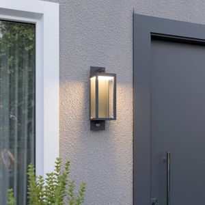 Lucande LED buiten wandlamp Ferdinand, sensor, grijs, 38 cm