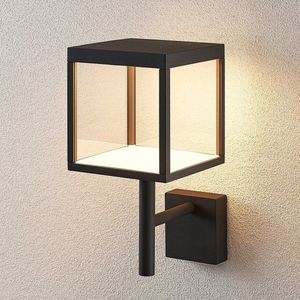Lucande LED buitenwandlamp Cube met glazen kap, grafiet