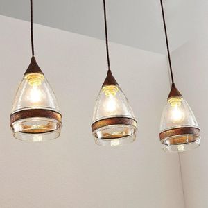 Lindby Glazen hanglamp Millina, roestbruin, 3-lamps