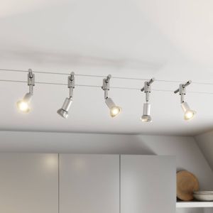 Lindby Kabelverlichting 'Rope' (modern) in Zilver uit kunststof o.a. voor woon-/ eetkamer - kabelverlichting, kabelsysteem, spankabel verlichting, draad spotjes aan