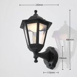 Lindby LED buiten wandlamp Iavo, sensor, zwart, lantaarn