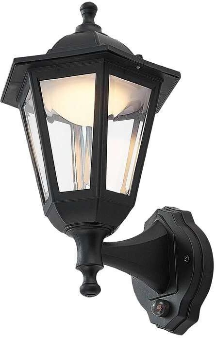 Lindby LED buiten wandlamp Iavo, sensor, zwart, lantaarn