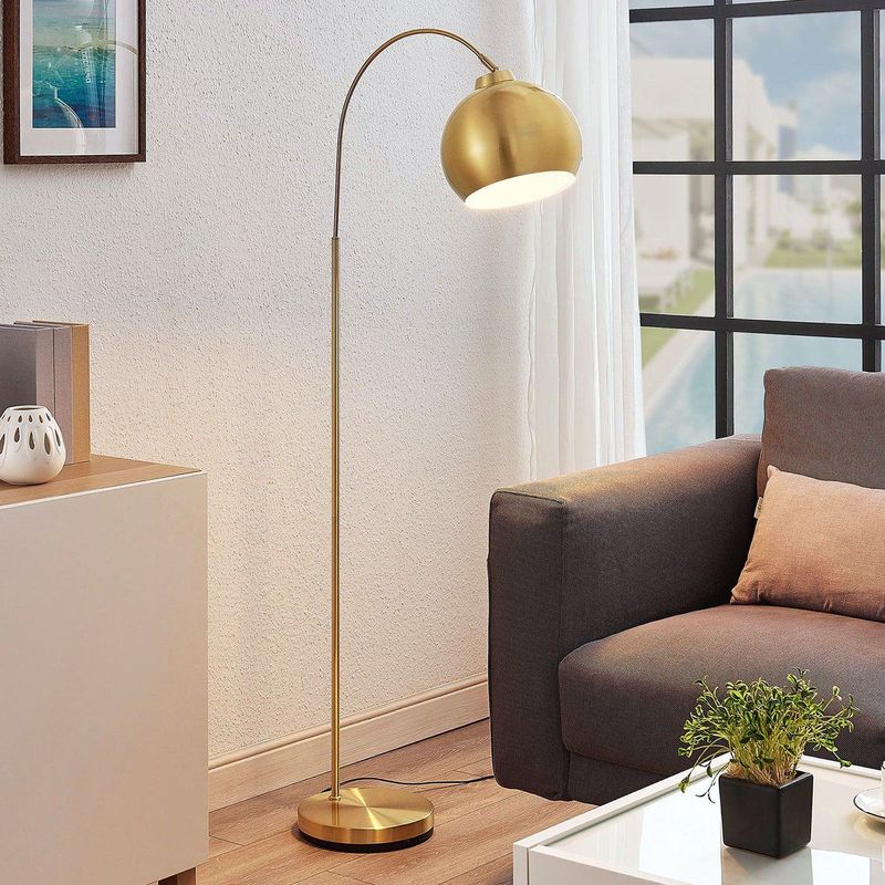 Lindby Vloerlamp Moisia - Messingkleurig - Gebogen Vorm - 148 cm