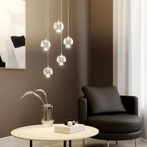 Lucande LED hanglamp Hayley, 5-lamps, rond, chroomkleurig