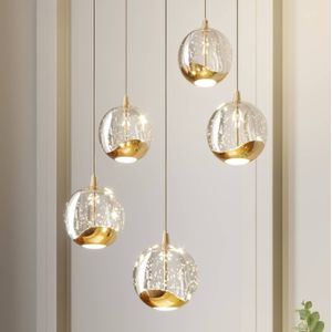 Lucande - hanglamp - 5lichts - Glas, metaal - helder, goud - Inclusief lichtbronnen