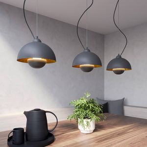 Lindby Hanglamp Gretja met drie lampjes, zwart-goud