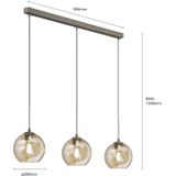Lindby - Hanglamp - 3 Lichts - Ijze - Glas - H: 20 cm - E27 - Ambe - Oudmessing
