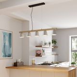 Lucande Kalinda hanglamp, beton, hout, 5-lamps