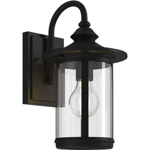 Lindby - Wandlamp buiten - 1licht - aluminium, glas - H: 33.4 cm - E27 - zwart, helder