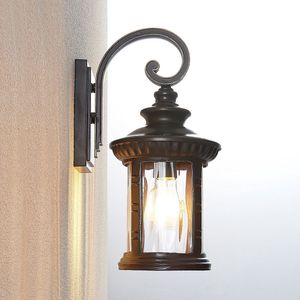 Lindby - Wandlamp buiten - 1licht - aluminium, glas - H: 38.5 cm - E27 - bruin, goud, transparant