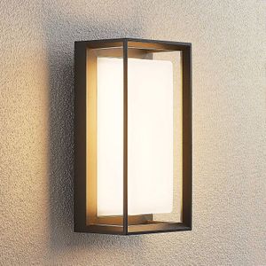 Lucande - LED wandlamp buiten - 1licht - drukgegoten aluminium, getemperd glas - H: 25.5 cm - donkergrijs (RAL 7024, wit - Inclusief lichtbron