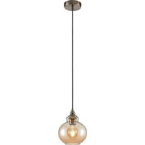 Lindby - hanglamp - 1licht - glas, metaal - H: 19.5 cm - E27 - amber, oudmessing