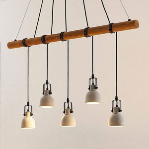 Lindby - Hanglampen - 5lichts - Dennenhout, beton - GU10 - grijs, donker hout - Inclusief lichtbronnen