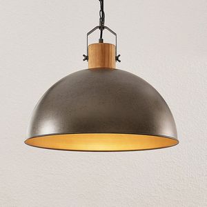 Lindby - hanglamp - 1licht - Ijzer, hout - E27 - metallic groen, licht hout