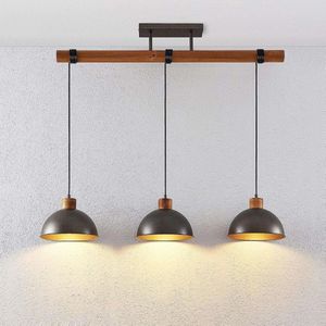 Lindby hanglamp Holgar, 3-lamps, hout, metaal, groen, E27