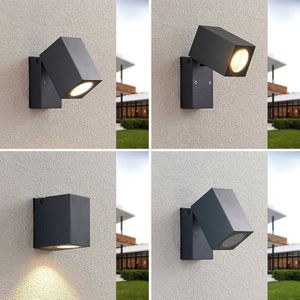 ELC - LED wandlamp buiten - 1licht - drukgegoten aluminium - H: 10 cm - GU10 - donkergrijs - Inclusief lichtbron