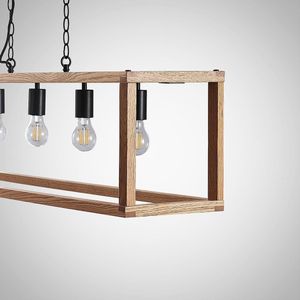 Lucande - hanglamp - 5 lichts - Metaal, eikenhout - H: 30 cm - E27 - mat zwart, licht eiken