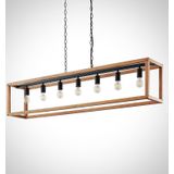 Lucande - hanglamp - 7 lichts - Metaal, eikenhout - H: 30 cm - E27 - mat zwart, licht eiken