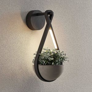 Lucande LED Buiten Wandlamp Florka - Donkergrijs met Plantenbak