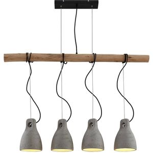 Lindby - hanglamp - 4 lichts - beton, hout - E27 - grijs, hout licht