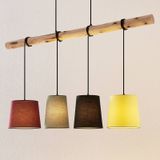 Lindby - Hanglamp - 4 Lichts - Textie - Hout - E27 - Roo - Grij - Zwar - Gee - Hout Licht