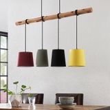 Lindby - Hanglamp - 4 Lichts - Textie - Hout - E27 - Roo - Grij - Zwar - Gee - Hout Licht