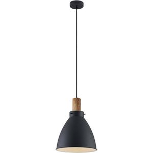 Lindby hanglamp Trebale, 1-lamp, E27, ijzer, hout