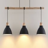 Lindby hanglamp Trebale, 3-lamps, E27, ijzer, hout