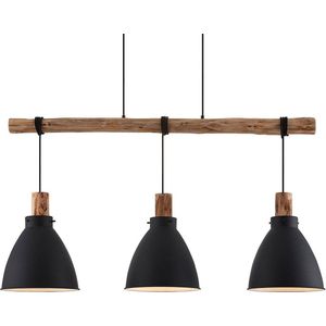 Lindby - hanglamp - 3 lichts - IJzer, eucalyptushout - E27 - zwart, licht hout
