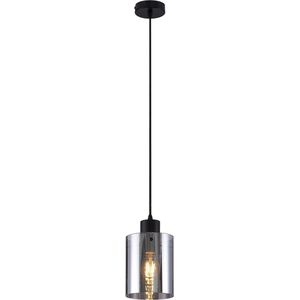 Lindby - hanglamp - 1licht - staal, glas - H: 18 cm - E27 - zwart, chroom