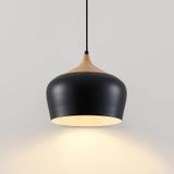 Lindby - hanglamp - 1licht - metaal, hout - H: 25.5 cm - E27 - zwart, licht hout