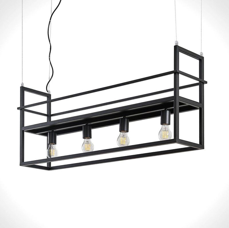 Lindby Hanglamp Grisela - Zwart - Metalen Hanglamp met Plankfunctie - 120 cm