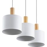 Lindby - hanglamp - 3 lichts - staal, hout - H: 15 cm - E27 - wit, hout