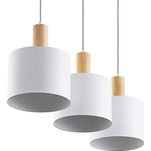 Lindby - hanglamp - 3 lichts - staal, hout - H: 15 cm - E27 - wit, hout