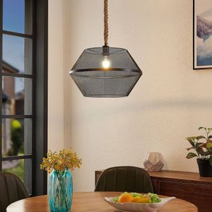 Lindby - hanglamp - 1licht - staal, hout - H: 20 cm - E27 - zwart, hout