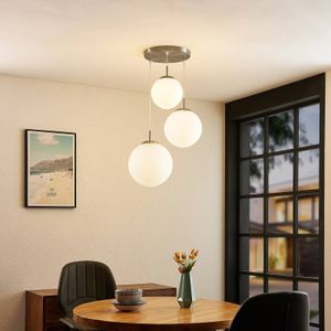 Lindby - hanglamp - 3lichts - Metaal, glas - E27 - mat nikkel, opaalwit